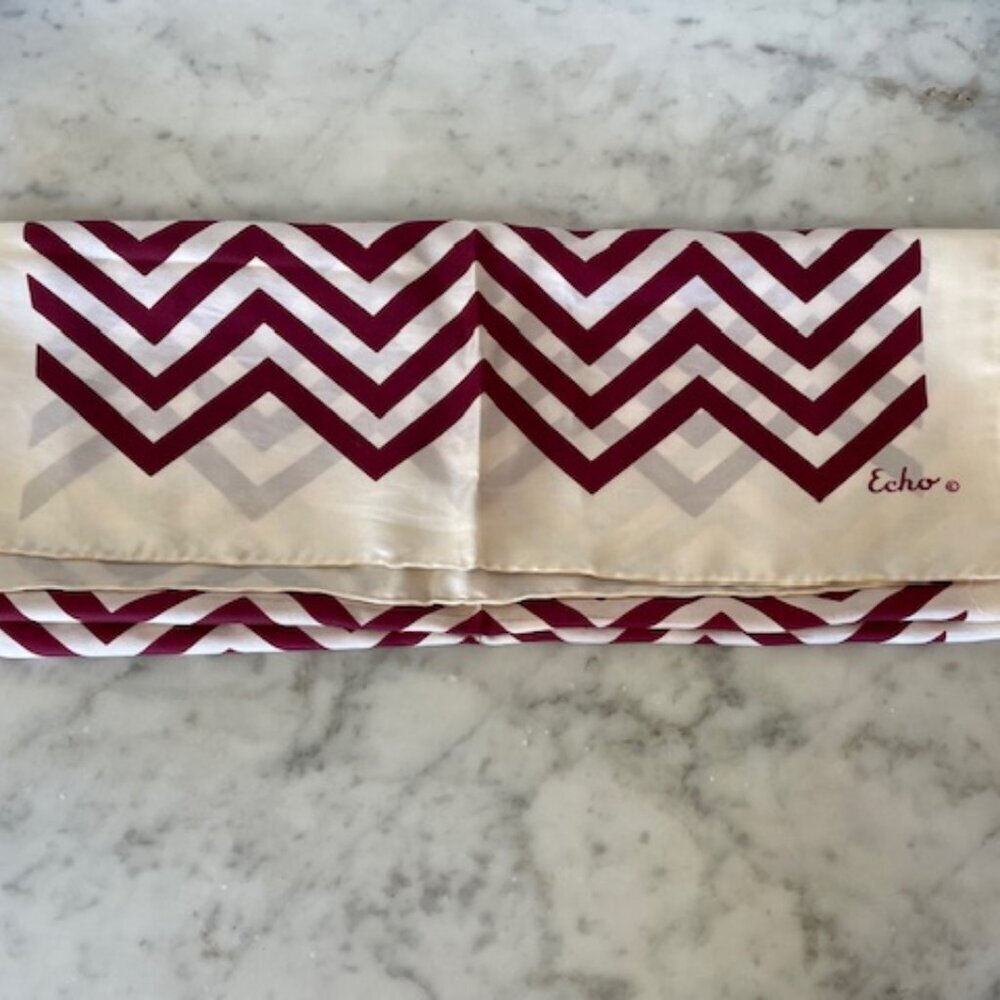 ECHO Cream Red Herringbone Oblong Vintage Scarf - Picture 6 of 12